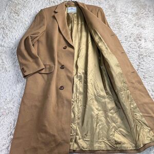 L相当 Aquascutum アクアスキュータム【圧巻のカシミヤ100】チェスターコート 比翼 キャメル メンズ ビジネス マキシ丈 ロングコート 