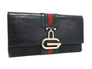 1円 GUCCI グッチ 131847 シェリーライン GG柄 GGキャンバス×レザー 二つ折り 財布 ウォレット 小銭入れ 札入れ ブラック系 FG2269