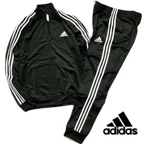 ▼E287新品【メンズM】ブラック adidas アディダス セットアップ トリコット起毛 ジャケット パンツ スリーストライプス ロゴ刺繍