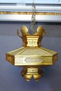 収集品　本金メッキ　六角型菱灯籠　寺院用　仏具（200922TS Y)751　M