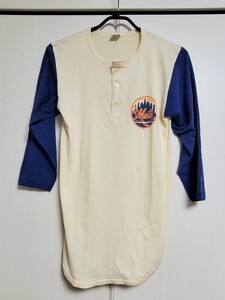 ヴィンテージ チャンピオン　80’ｓ ニューヨークメッツ 七分袖ヘンリーネックベースボールTシャツ　Mサイズ 80年代 champion USA製 古着