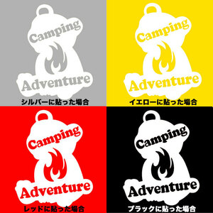 ☆再入荷☆ アウトドアステッカー☆ クマさんフォルムの♪Camping Adventure♪ホワイト小 新品送料無料