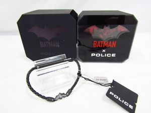 未使用 POLICE BATMAN BATRANG PEAGB0034701 ポリス バットマン ブレスレット ステンレススティール レザーコード 箱付き 未使用品★140490