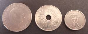 デンマーク　(Denmark)　旧貨幣　１９６５～１９７２年　硬貨　３枚　送料無料