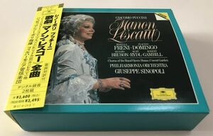 帯付 国内盤 2CD / プッチーニ : 歌劇 マノン・レスコー 全曲 / シノーポリ / フレーニ ドミンゴ ブルゾン 他 / フィルハーモニア管弦楽団