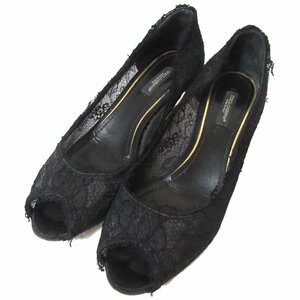 美品 DOLCE&GABBANA ドルチェ&ガッバーナ オープントゥ レース パンプス 37サイズ 23.5cm相当 ブラック