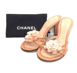 未使用 CHANEL シャネル カメリア ヒール サンダル パンプス シューズ ピンク 花 フラワー ITALY製 34 1/2 (ma)