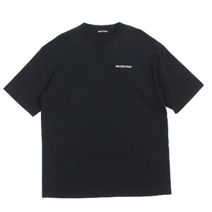 美品△BALENCIAGA バレンシアガ 21SS 612966 コットン100％ ロゴプリント オーバーサイズ 半袖Ｔシャツ ブラック XS 正規品 メンズ