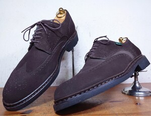 【数回履き程度/送料無料】FRANCE製 Paraboot/パラブーツ フルブローグ ウィングチップ UK71/2 26-26.5cm相応 ブラウン スエード