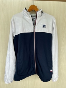 【菊水-9009】 FILA フィラ ジップアップパーカー トレーニングウェア Lサイズ レディース 白×紺/スポーツウェア/(S)