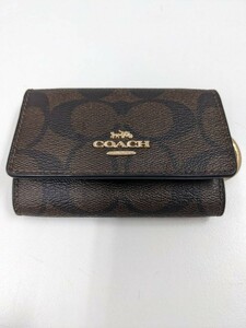 1円スタート!COACH コーチ シグネチャー 5連キーケース F77998 PVC ネイビー ダークブルー メンズ レディース