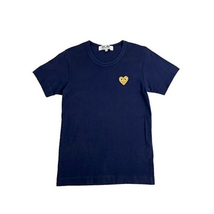 中古 プレイ コムデギャルソン PLAY COMME des GARCONS 半袖 Tシャツ ハートロゴ ネイビー×ゴールド レディース Sサイズ