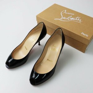 クリスチャンルブタン Christian loubouti パテントレザー オープントゥパンプス 36.5/ブラック 23.5cm エナメル【2400013607032】