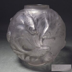 花◆1920-30年代頃【Rene Lalique ルネ・ラリック】本人作 サティナージュにパチネ彩色(ウラン入りガラス)『FORMOSE フォルモーズ』花瓶