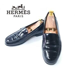 hws01024 エルメス HERMES ローファー ガラスレザー ブラック Hロゴ 36 1/2 ブラック