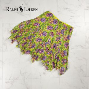 美品 RALPH LAUREN ラルフローレン 花柄 シルク100% シースルーフレアスカート 膝丈 レディース ボトムス マルチカラー サイズ2*PC561