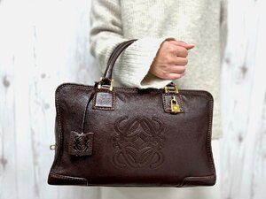 極美品 LOEWE ロエベ アナグラム アマソナ36 ハンドバッグ ミニボストンバッグ バッグ レザー 茶 78779