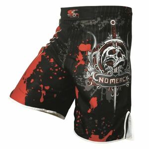 ファイトショーツ 格闘技 MMA ボクシング ハーフパンツ ドクロ Lサイズ 海外ブランド 赤黒 新品