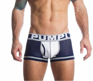 超COOL★【PUMP!】Lサイズ ネイビー 399/2 ナイロンメッシュ ローライズボクサー メンズ 男性下着 G