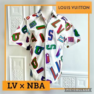 ◆新品未使用◆LOUIS VUITTON LV NBA ルイヴィトン バスケットボール レター オーバー シャツ M HLS01W ホワイト 半袖 柄 トップス コラボ