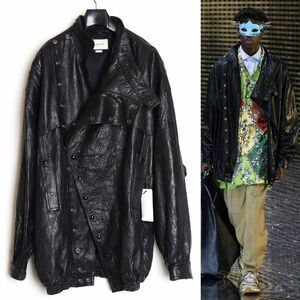 GUCCI国内正規品19AW Oversize leather jacket 46 ビッグシルエット レザージャケット ブルゾン オーバーサイズ ライダース シープスキン