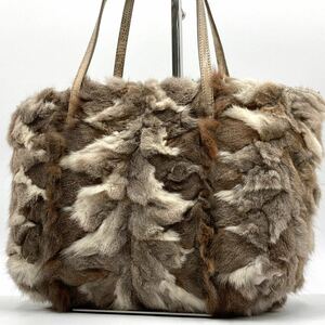 1円〜【入手困難品】フェンディ FENDI リアルファー 毛皮 トートバッグ ハンドバッグ リザード エキゾチックレザー 本革 グレー ブラウン