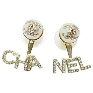 ☆☆ CHANEL シャネル ピアス AB6484 ゴールド系 2Way ココマーク ロゴストーン フェイクパール レディース アクセサリー やや傷や汚れあり