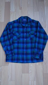 美品 Vintage 70s Pendleton open collar wool shirt Medium ペンドルトン オープンカラーウールシャツ ヴィンテージ USA製 アメリカ製