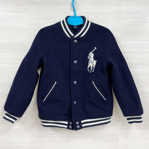 1円～！【HS356】中古　POLO RALPH LAUREN ポロ ラルフローレン ウール スタジャン ベースボールジャケット ブルゾン ネイビー 子供服 130