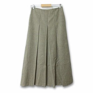 美品 20AW Drawer ドゥロワー 千鳥格子柄 シルクブレンド ガンクラブチェックタックスカート 38 カーキ系 012