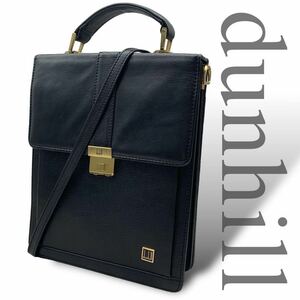 1円〜 希少品 dunhill ダンヒル 2way A4 ビジネスバッグ ブリーフケース ゴールド金具 黒 ブラック 本革 レザー メンズ 肩掛け 斜めがけ