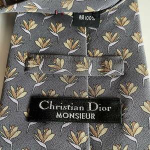 Christian Dior(クリスチャンディオール) グレーブルー咲く花ネクタイ