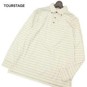 TOURSTAGE ツアーステージ 通年 長袖 ロゴ刺繍★ 総柄 ボタンダウン ポロシャツ Sz.L　メンズ ゴルフ　C4T03009_4#C