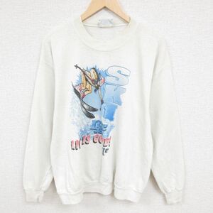 L/古着 リー Lee 長袖 スウェット メンズ 90s スキー クルーネック ベージュ カーキ 24jan23 中古 スエット トレーナー トッ