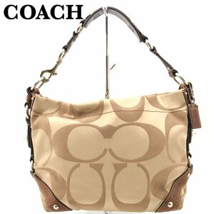 COACH コーチ シグネチャー ショルダーバッグ 肩掛け トートバッグ キャンバス レザー ベージュ 13305 セミショルダー ハンドバッグ 最落無