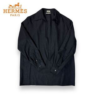 【美品】HERMES エルメス マルジェラ期 カシミヤ ヴァルーズ チュニック スキッパー シャツ 38サイズ チャコール グレー フランス製 希少品