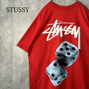 希少カラー レッド☆ メキシコ製 STUSSY ステューシー Tシャツ ダイス柄 サイコロ柄 ストックロゴ Lサイズ