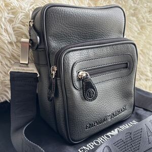 【激レア 美品】EMPORIO ARMANI エンポリオアルマーニ ショルダーバッグ 斜め掛け クロスボディ ワンショルダー ロゴ レザー グレー系