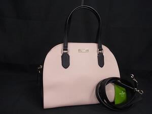 1円 ■極美品■ kate spade ケイトスペード レザー 2WAY クロスボディ ショルダーバッグ ハンドバッグ ピンク系×ブラック系 FJ3247