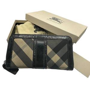 【1円スタート】バーバリー　BURBERRY　財布　長財布　ラウンドファスナー財布　袋、箱あり