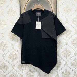 新作EU製＆定価2万◆UABONI*Paris*半袖Tシャツ*ユアボニ*パリ発◆上級 速乾 別布 異素材切替 イレギュラーヘム かっこいい 個性 メンズ L