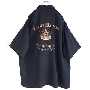 4604/TOMMY BAHAMA 半袖オープンシャツ XL●ネコポス可●カクテルグラス ゴルフボール クラブ 王冠 刺繍 アロハ トミーバハマ アロハ古着