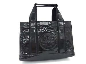 1円 ■美品■ TORY BURCH トリーバーチ パテントレザー トートバッグ ハンドバッグ レディース ブラック系 BJ4843