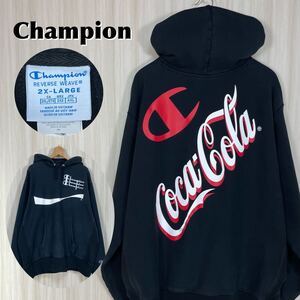 ☆入手困難☆ CHAMPION× Coca-Cola チャンピオン コカコーラ コラボ 裏起毛 リバースウィーブ プルオーバー パーカー 2XL ブラック 古着