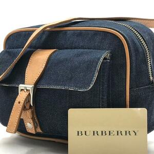 美品●バーバリーブルーレーベル BURBERRY BLUE LABEL デニム ショルダーバッグ ボディ ウエストポーチ ノバチェック レザー レディース 鞄