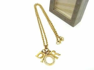 1円 ■美品■ ChristianDior クリスチャンディオール ラインストーン ネックレス ペンダント アクセサリー レディース ゴールド系 FF3566