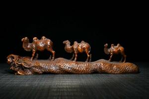 『館蔵珍品 黄楊木製 細密彫 駱駝筆架』置物 賞物 貴重物品 収蔵品 中国古美術