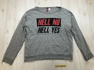 H&M エイチアンドエム メンズ 英字プリント 薄手 プルオーバーカットソー M (170-96A) グレー×黒赤