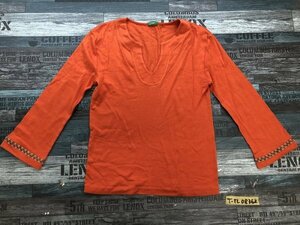 UNITED COLORS OF BENETTON ベネトン レディース イタリア製 綿麻 エスニック ロンT 長袖Tシャツ オレンジ