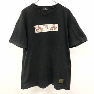 Subciety サブサエティ XL メンズ Tシャツ カットソー 迷彩風プリント ロゴ 英字 文字 丸首 クルーネック 半袖 綿100% ブラック 黒